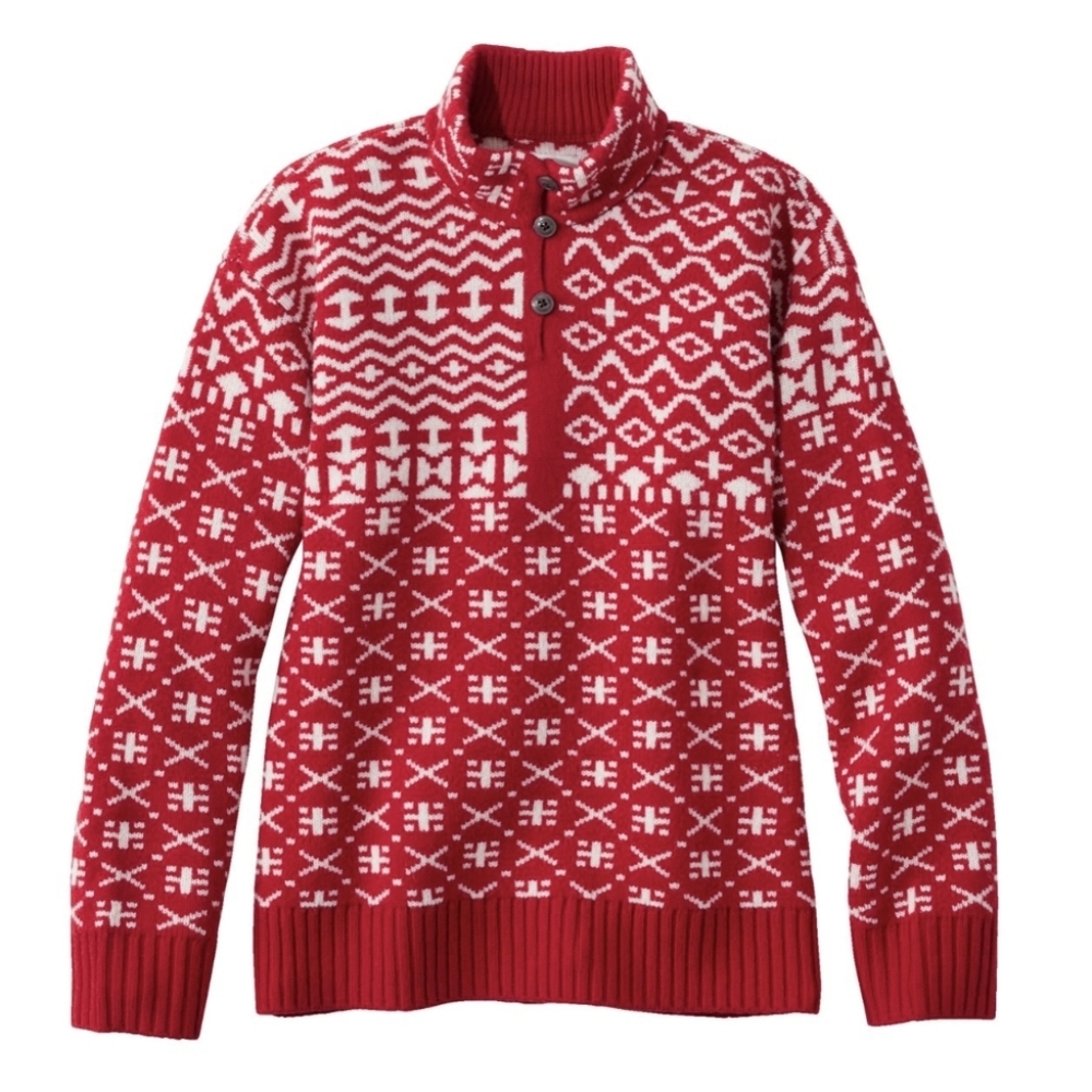 NWT L.L.Bean Women's Signature Kingfield Merino Wool Sweater Red Fair Isle SMALL